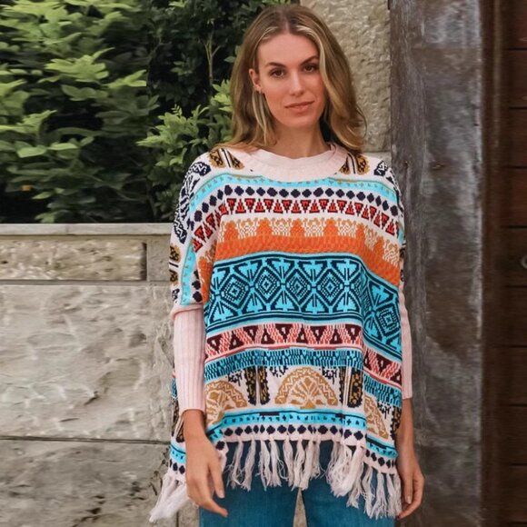 Sweater Bohemian lady artsy fringe vintage top Nordic knit - Picture 5 of 5